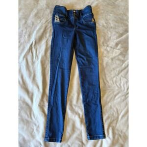 Aranza Womens High Waisted Skinny Jeans Blue Sequin Accents Push Up Size 7